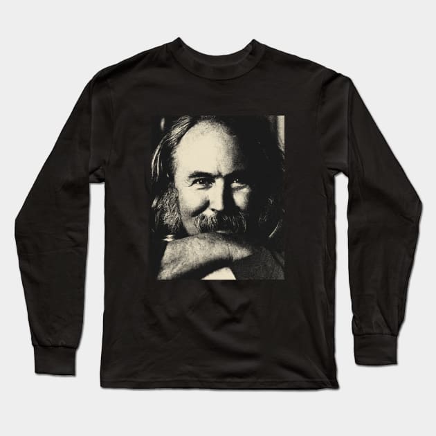 David Crosby - Vintage Pencil Drawing Style Long Sleeve T-Shirt by dameonrose